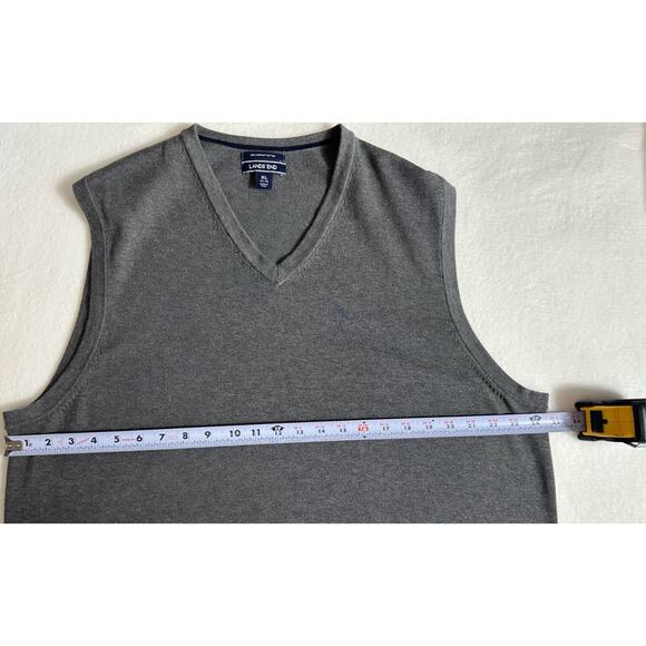 Lands' End Men's Gray Supima Cotton V-Neck Sweater Vest - Picture 5 of 7